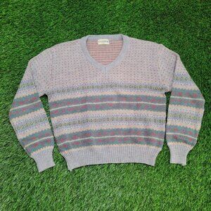 VTG 80s Sears Boxy Crop Fair Isle Sweater Tapered Hem 80s Fit Large
